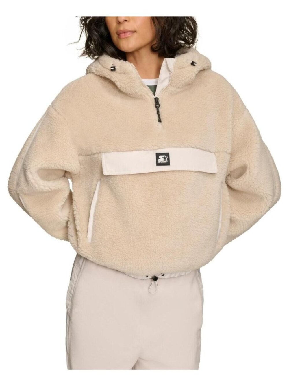Starter Womens 1/4-Zip Sherpa Pullover Hoodie - Sand - S